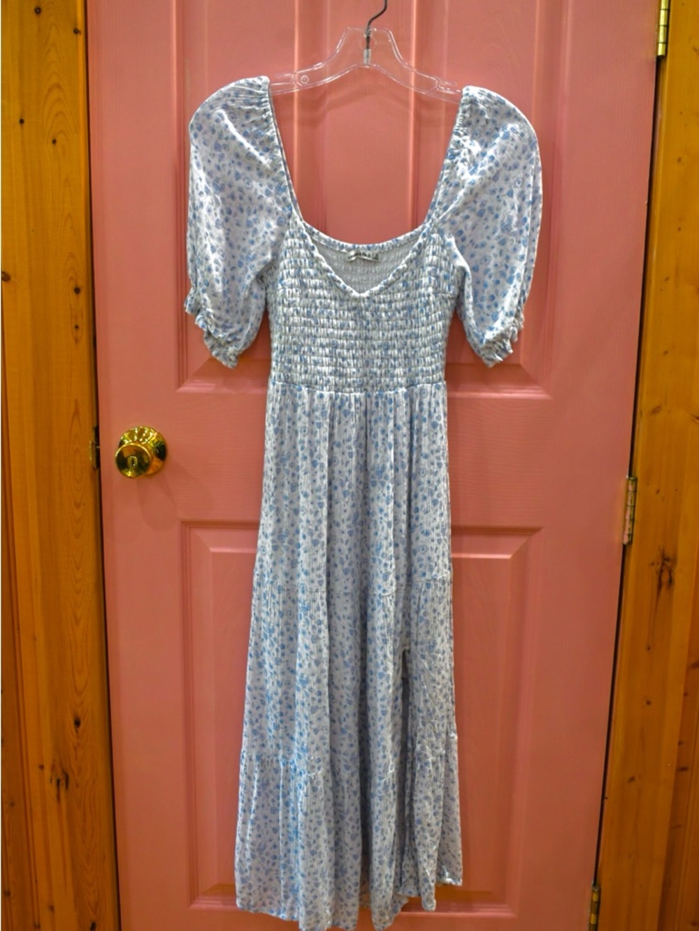 Abercrombie & Fitch Light Blue Floral Puff-Sleeve Midi Dress - Picture 3 of 7